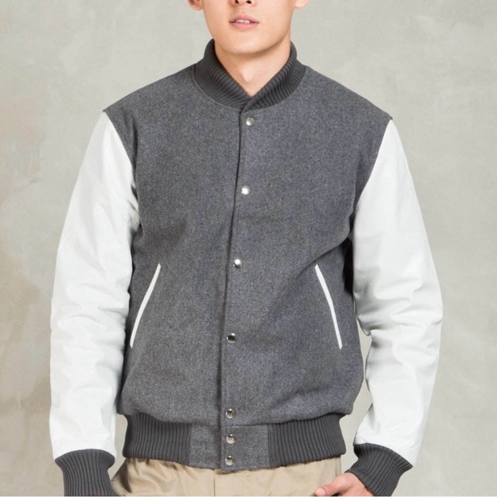 Men's Gray and White Varsity Jacket